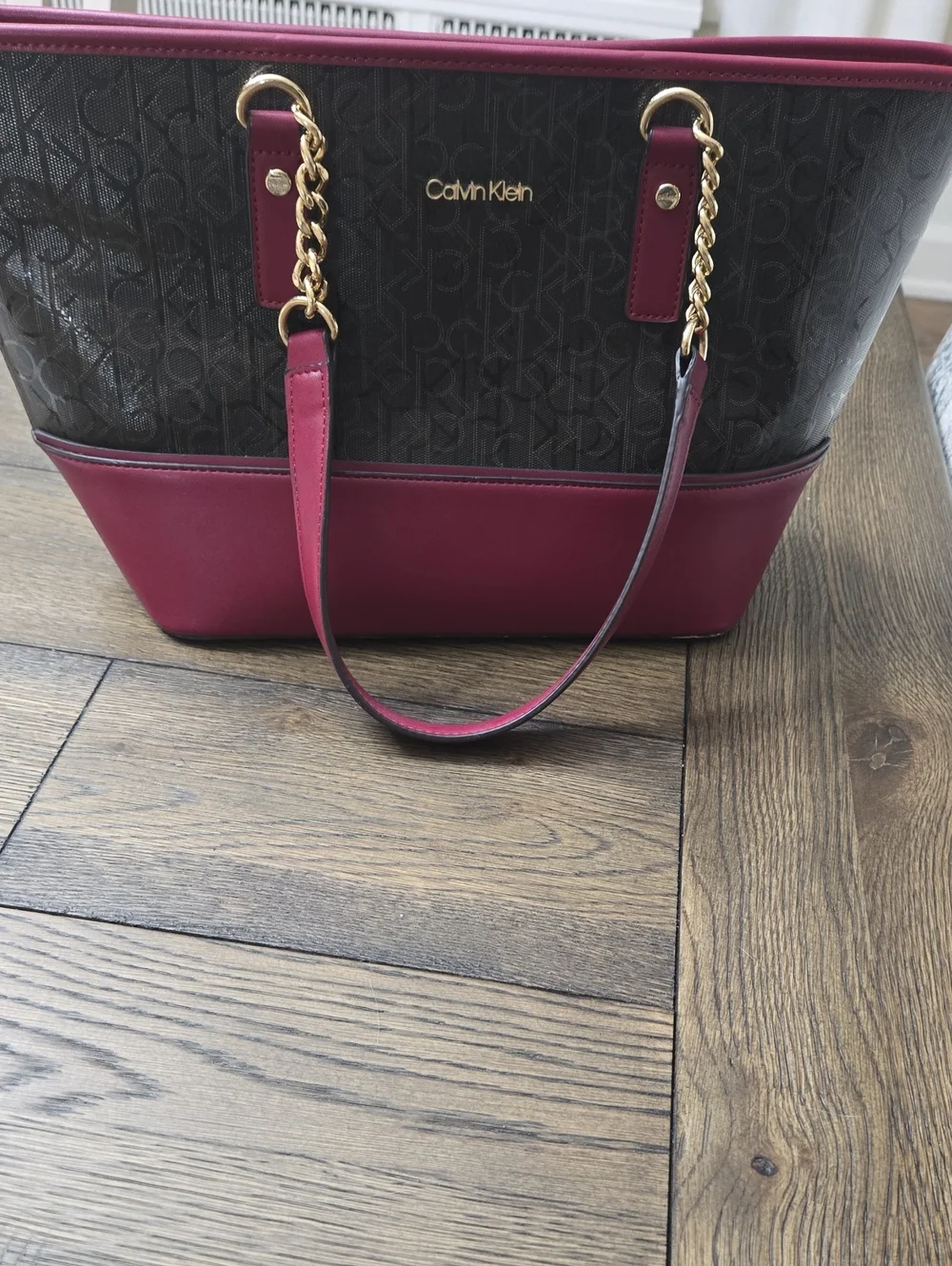 Calvin Klein Burgundy Trim Black Monogram Tote